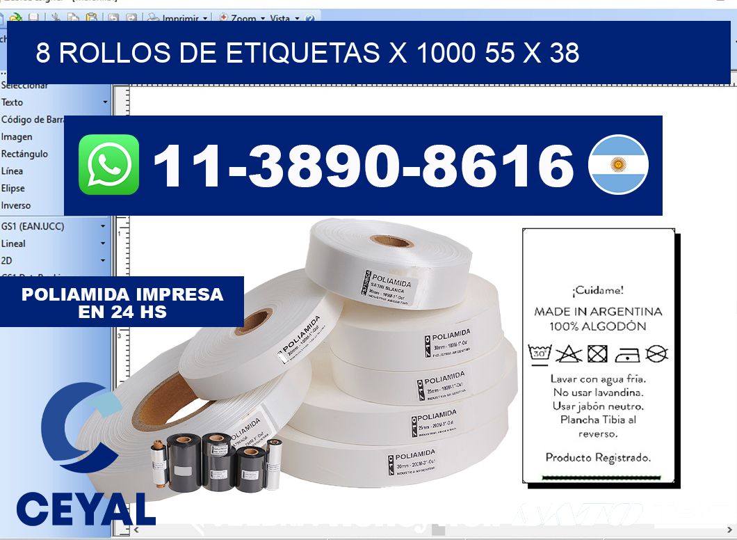 8 rollos de etiquetas x 1000 55 x 38