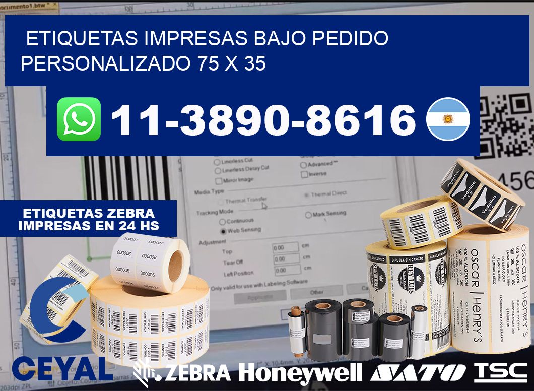 etiquetas impresas bajo pedido personalizado 75 x 35