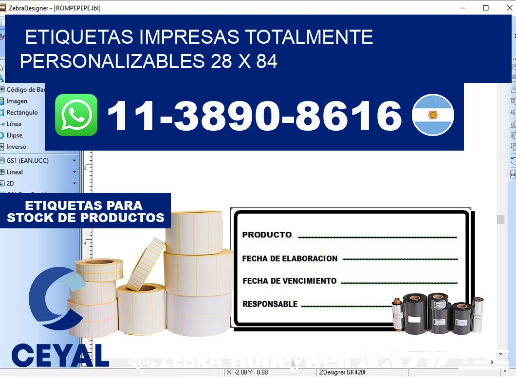 etiquetas impresas totalmente personalizables 28 x 84