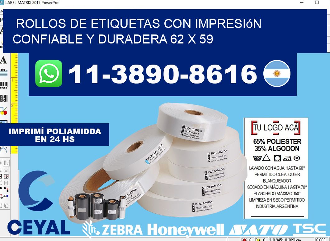 rollos de etiquetas con impresión confiable y duradera 62 x 59