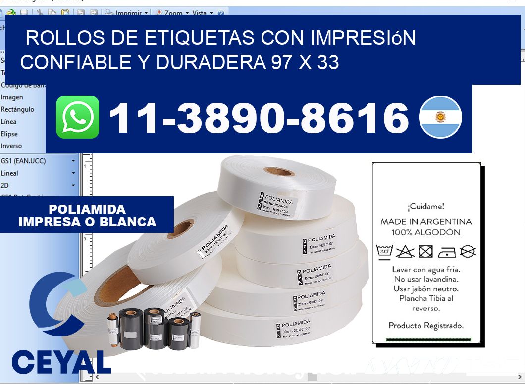 rollos de etiquetas con impresión confiable y duradera 97 x 33