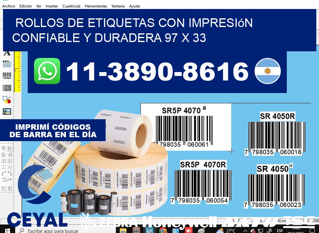 rollos de etiquetas con impresión confiable y duradera 97 x 33