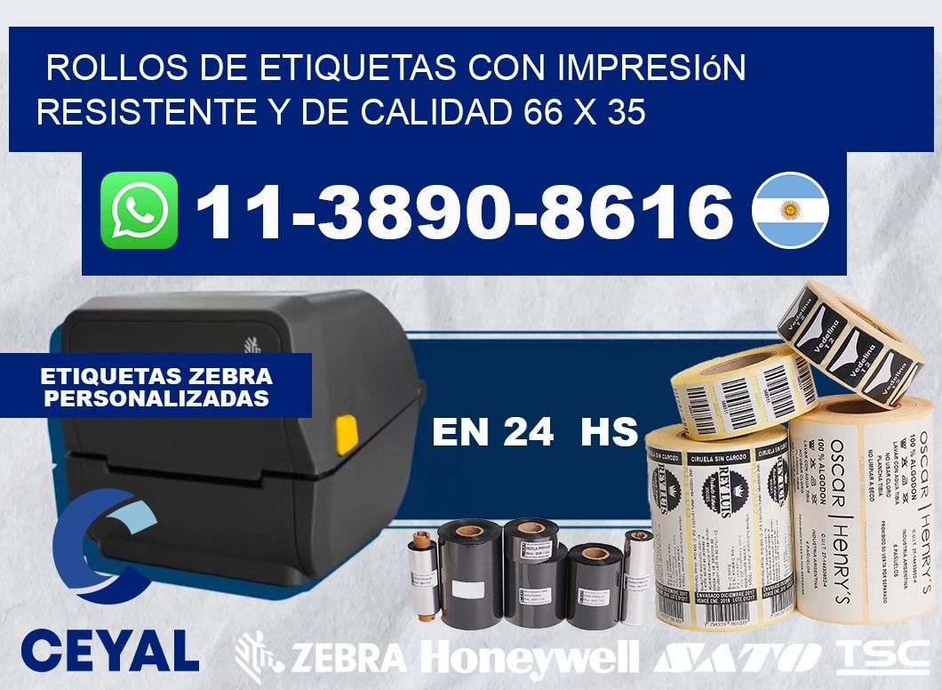 rollos de etiquetas con impresión resistente y de calidad 66 x 35