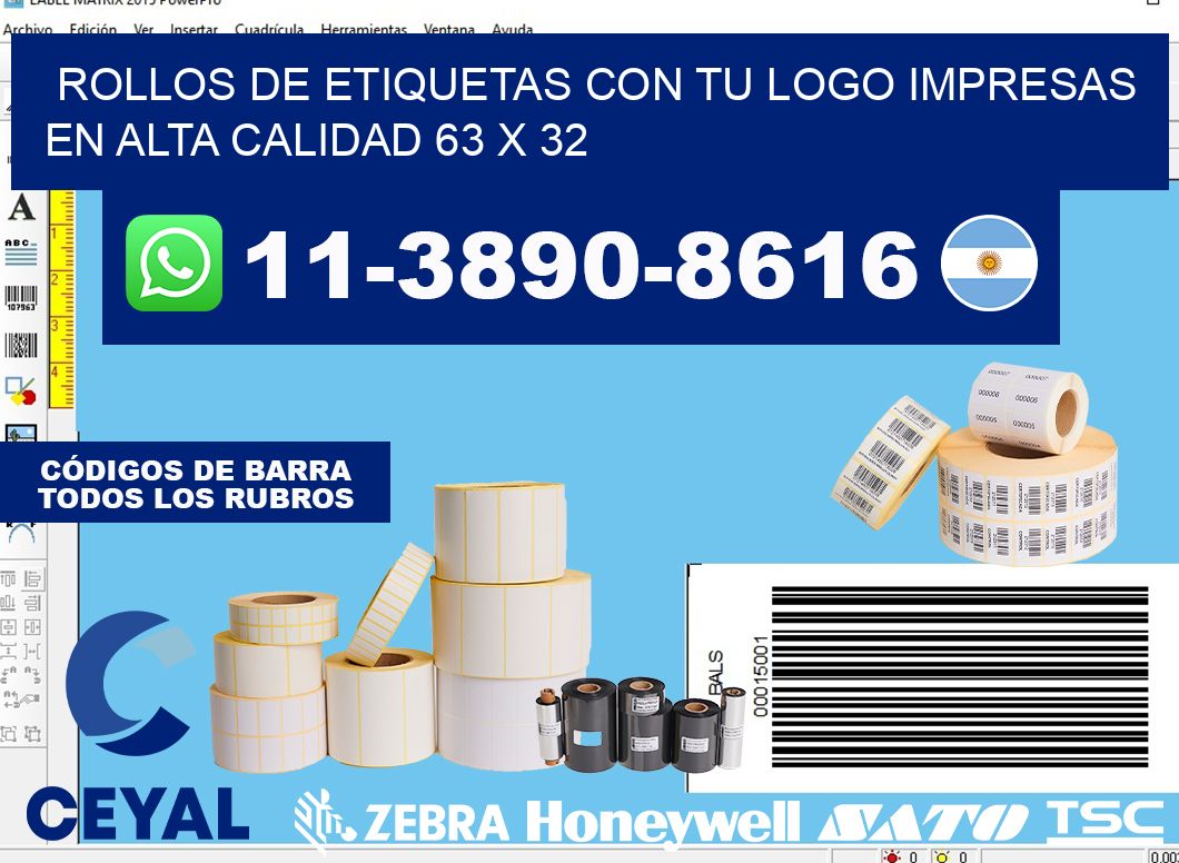rollos de etiquetas con tu logo impresas en alta calidad 63 x 32