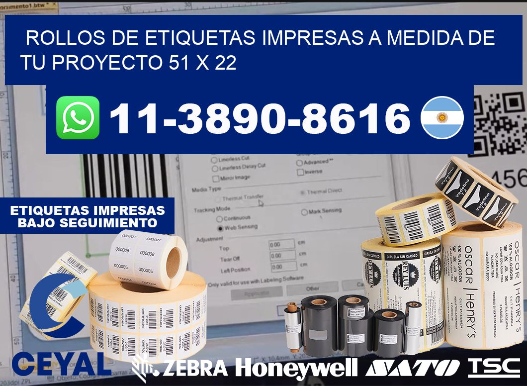 rollos de etiquetas impresas a medida de tu proyecto 51 x 22