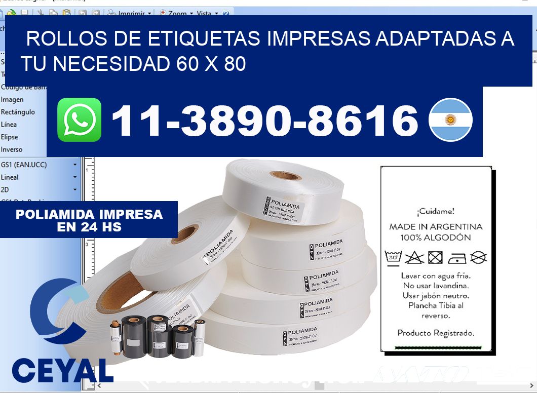 rollos de etiquetas impresas adaptadas a tu necesidad 60 x 80