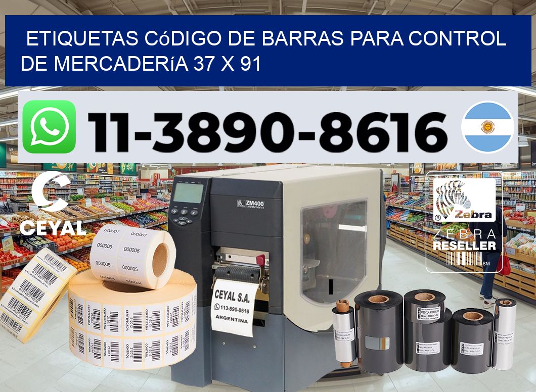 Etiquetas código de barras para control de mercadería 37 x 91