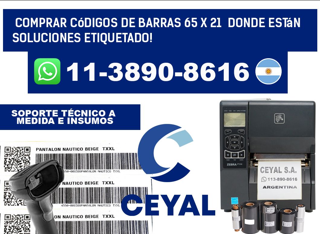 Comprar códigos de barras 65 x 21  donde están soluciones etiquetado!