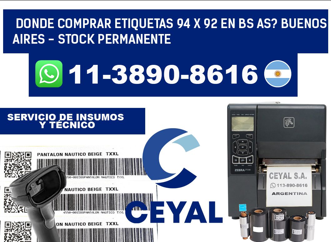 Donde Comprar etiquetas 94 x 92 en BS AS? Buenos Aires - Stock permanente