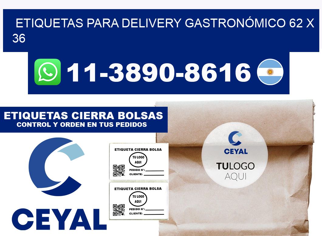 ETIQUETAS PARA DELIVERY GASTRONÓMICO 62 x 36