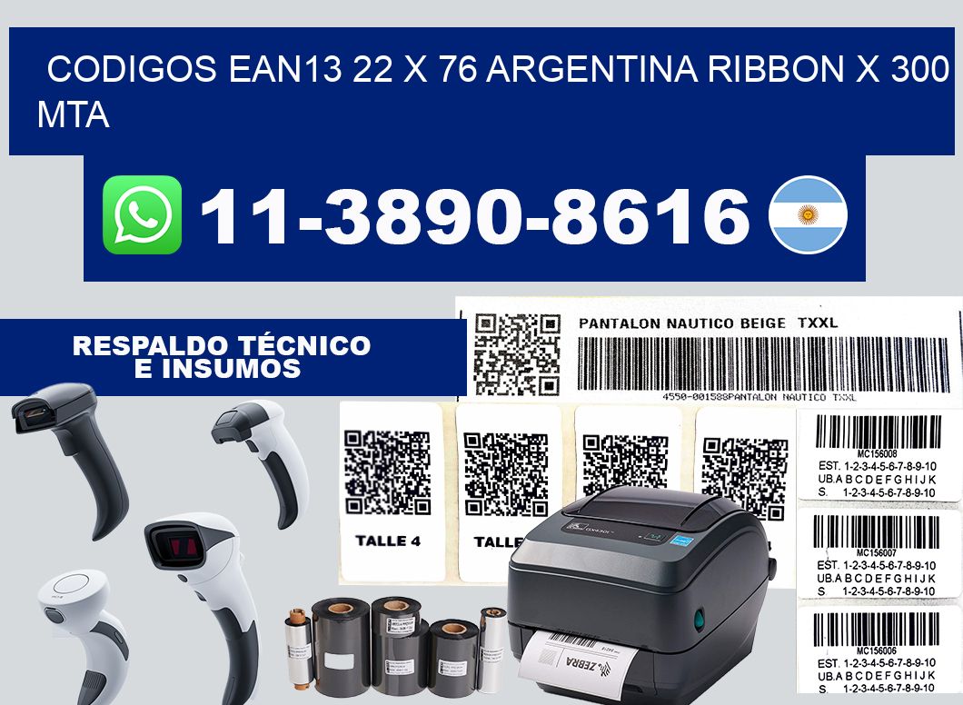 codigos ean13 22 x 76 argentina ribbon x 300 mta