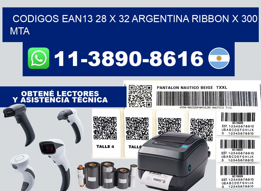 codigos ean13 28 x 32 argentina ribbon x 300 mta