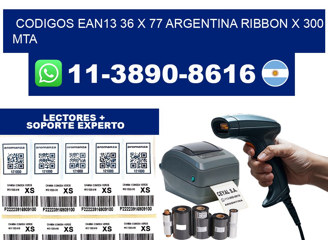 codigos ean13 36 x 77 argentina ribbon x 300 mta