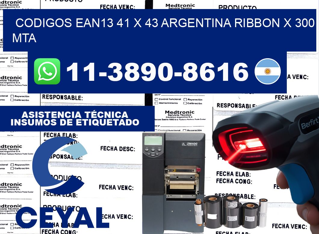 codigos ean13 41 x 43 argentina ribbon x 300 mta