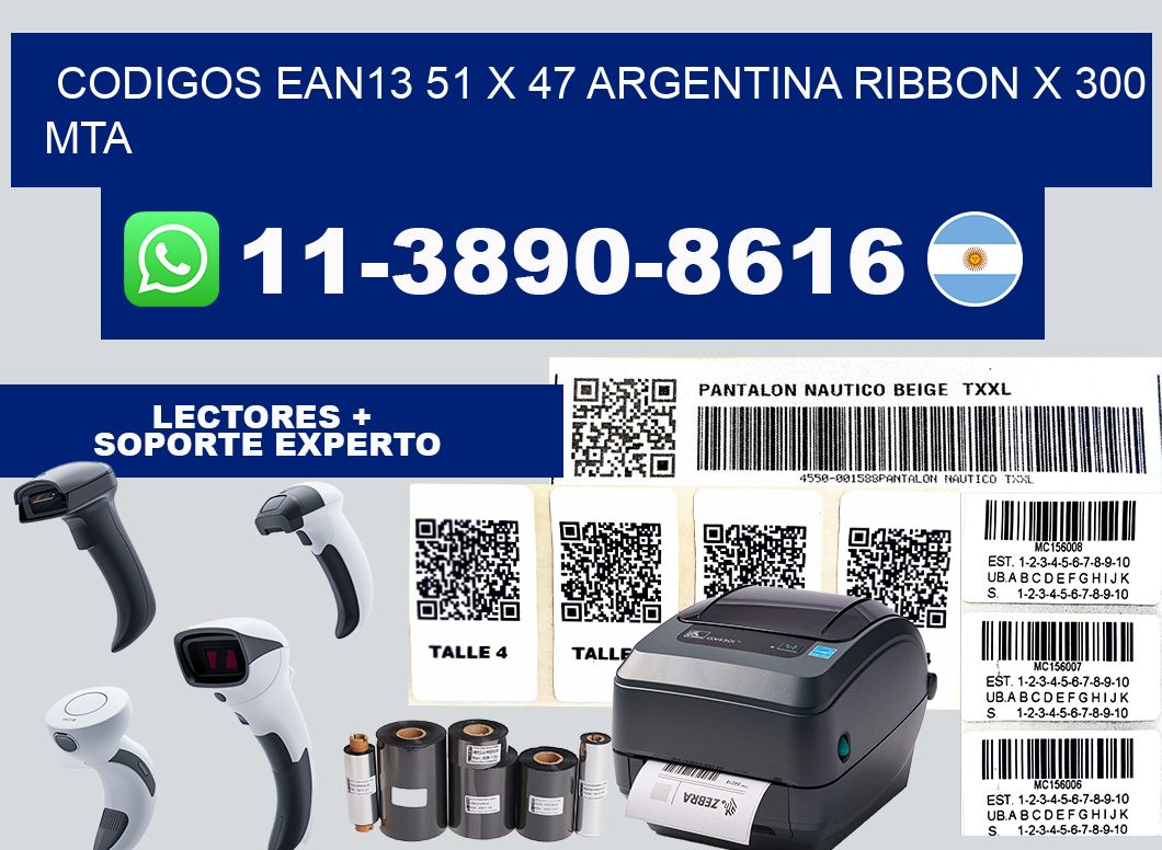 codigos ean13 51 x 47 argentina ribbon x 300 mta
