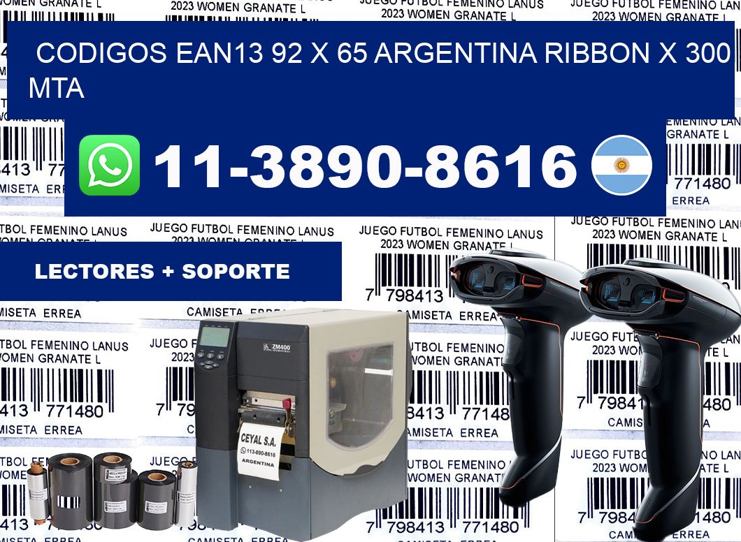codigos ean13 92 x 65 argentina ribbon x 300 mta