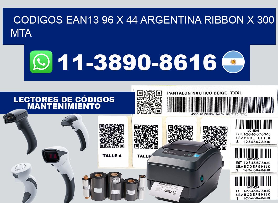 codigos ean13 96 x 44 argentina ribbon x 300 mta