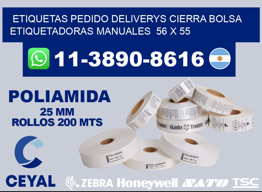 etiquetas pedido deliverys cierra bolsa  Etiquetadoras Manuales  56 x 55