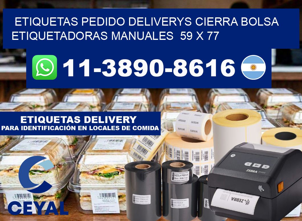 etiquetas pedido deliverys cierra bolsa Etiquetadoras Manuales 59 x 77