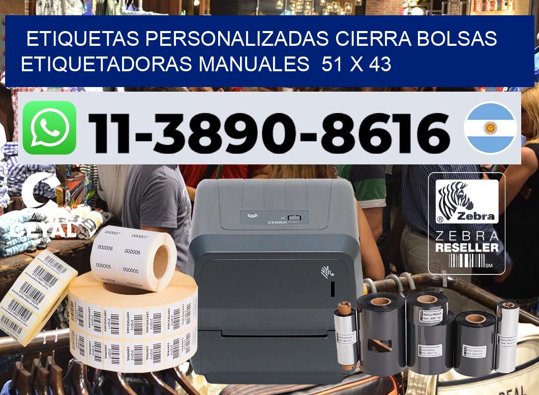 etiquetas personalizadas cierra bolsas  Etiquetadoras Manuales  51 x 43