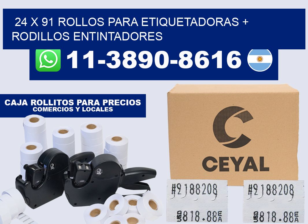 24 x 91 rollos para etiquetadoras + rodillos entintadores