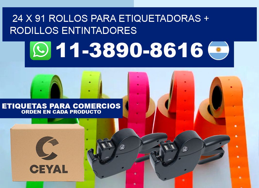 24 x 91 rollos para etiquetadoras + rodillos entintadores