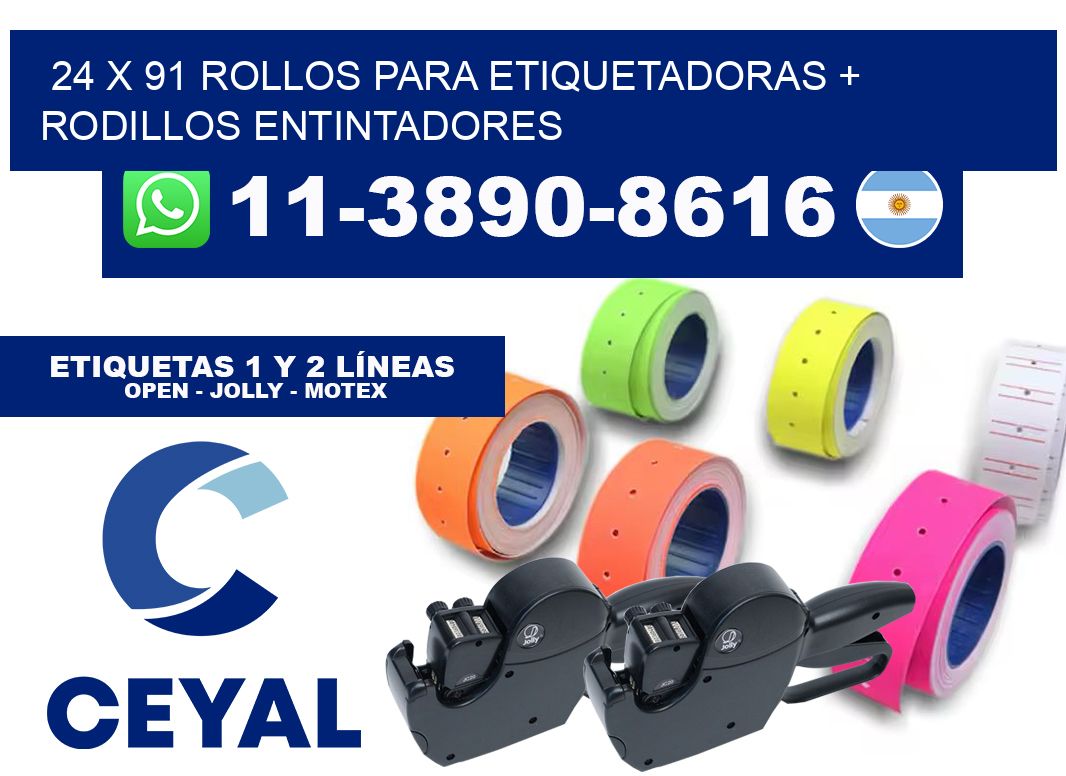 24 x 91 rollos para etiquetadoras + rodillos entintadores