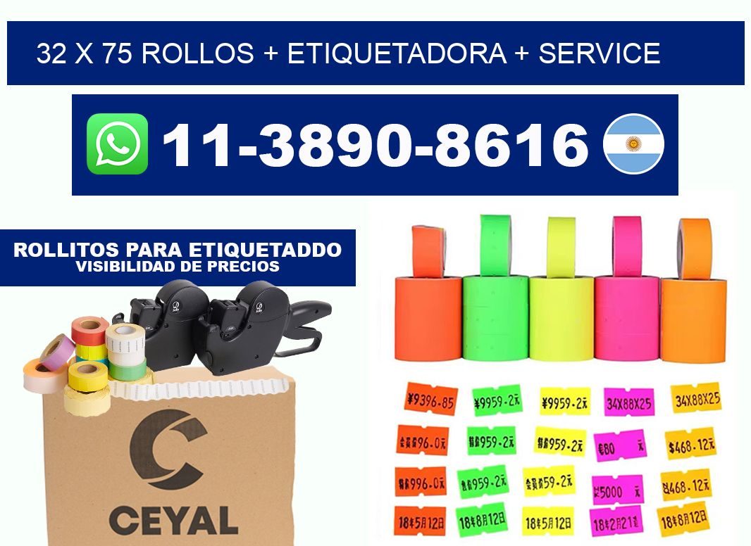 32 x 75 rollos + etiquetadora + service