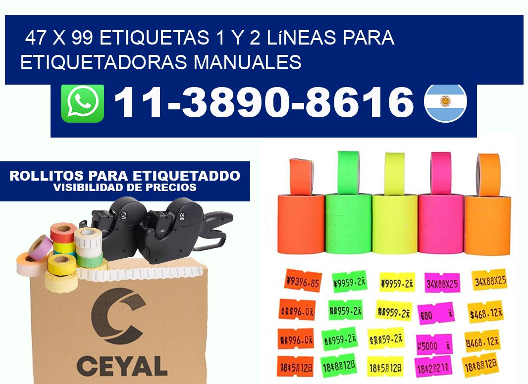 47 x 99 Etiquetas 1 y 2 líneas para etiquetadoras manuales