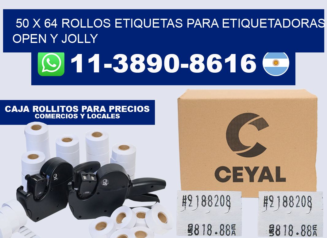 50 x 64 Rollos etiquetas para etiquetadoras open y jolly