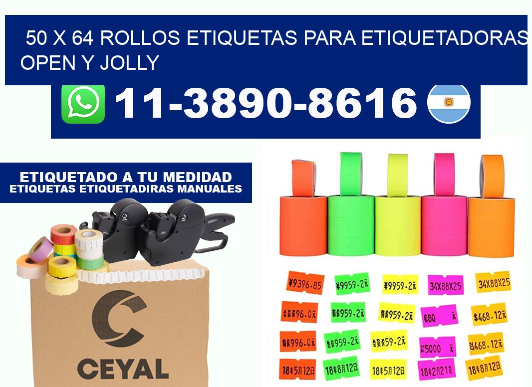 50 x 64 Rollos etiquetas para etiquetadoras open y jolly