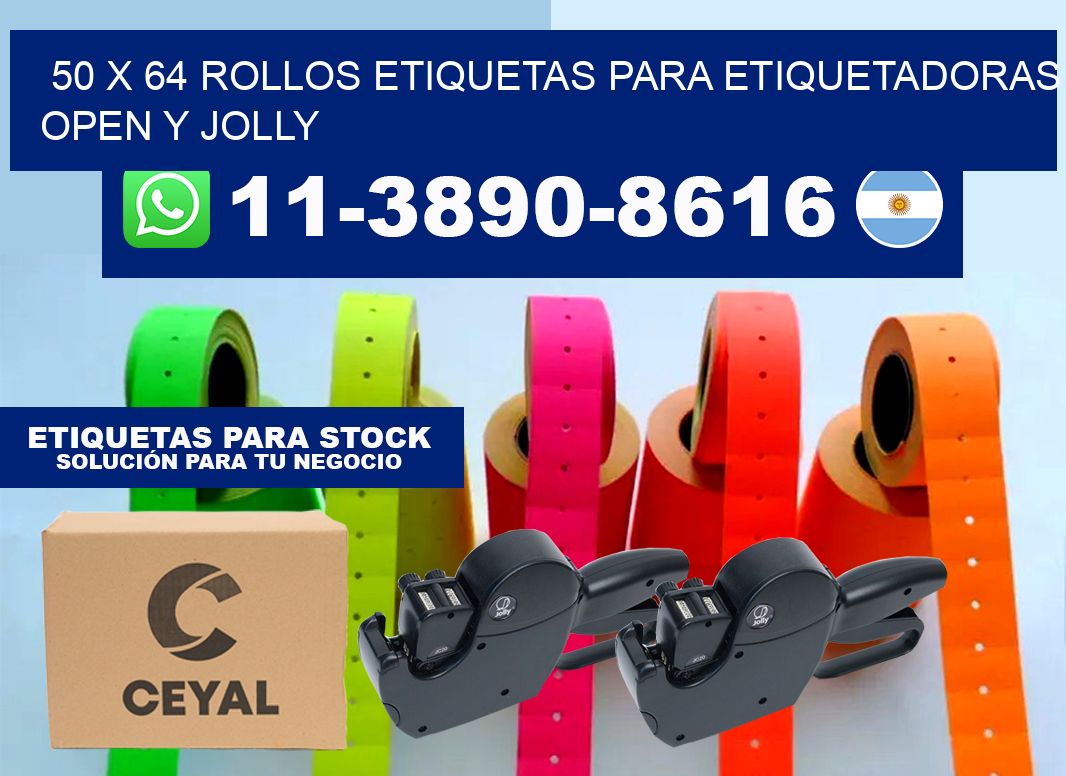 50 x 64 Rollos etiquetas para etiquetadoras open y jolly