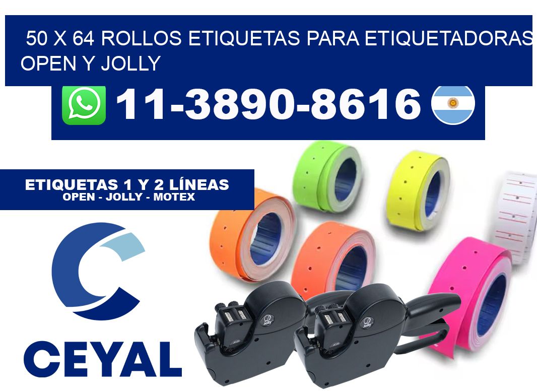 50 x 64 Rollos etiquetas para etiquetadoras open y jolly