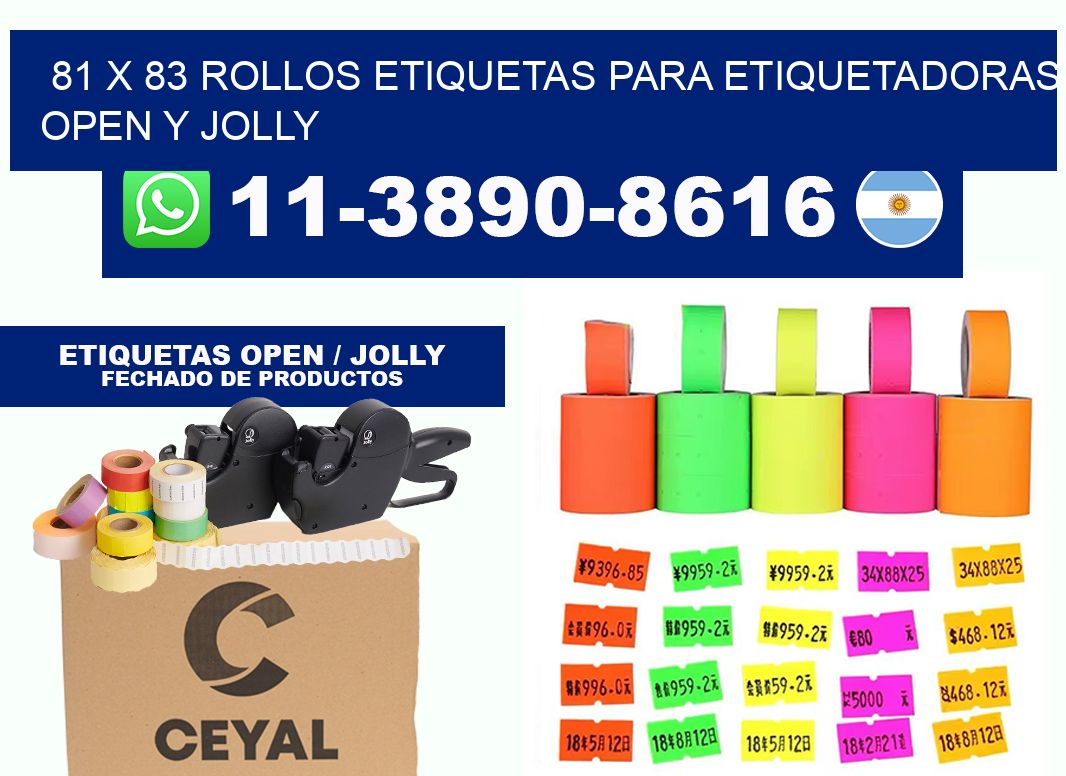 81 x 83 Rollos etiquetas para etiquetadoras open y jolly