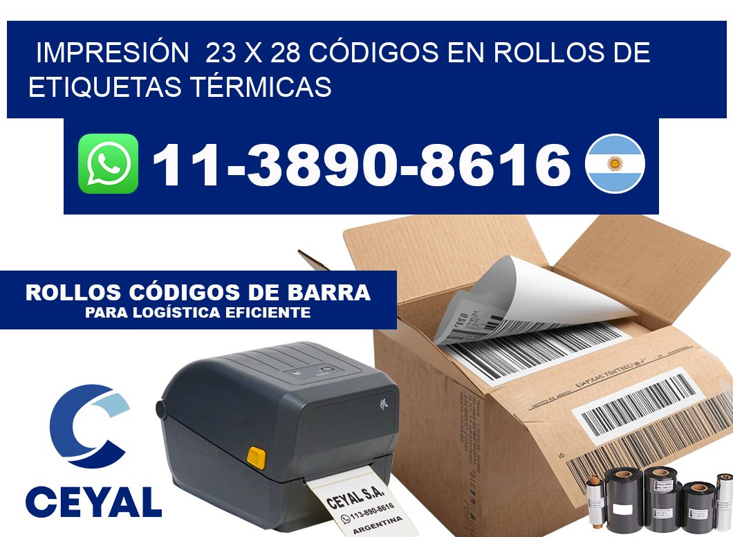 IMPRESIÓN 23 x 28 CÓDIGOS EN ROLLOS DE ETIQUETAS TÉRMICAS