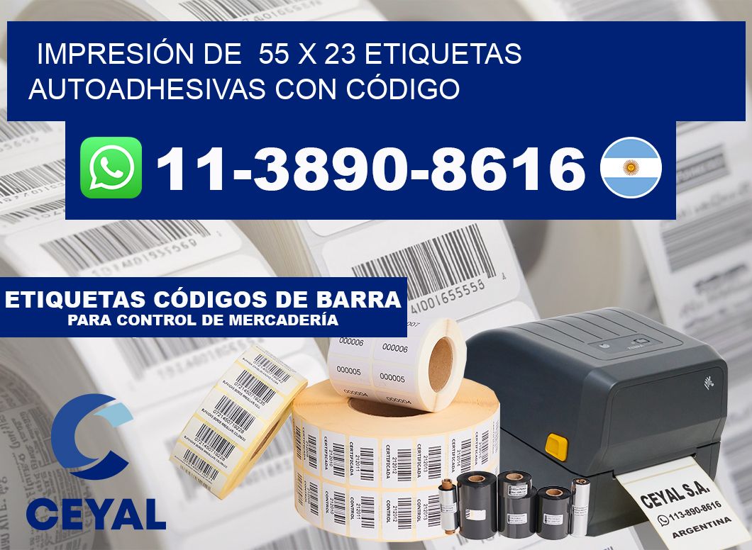 IMPRESIÓN DE 55 x 23 ETIQUETAS AUTOADHESIVAS CON CÓDIGO