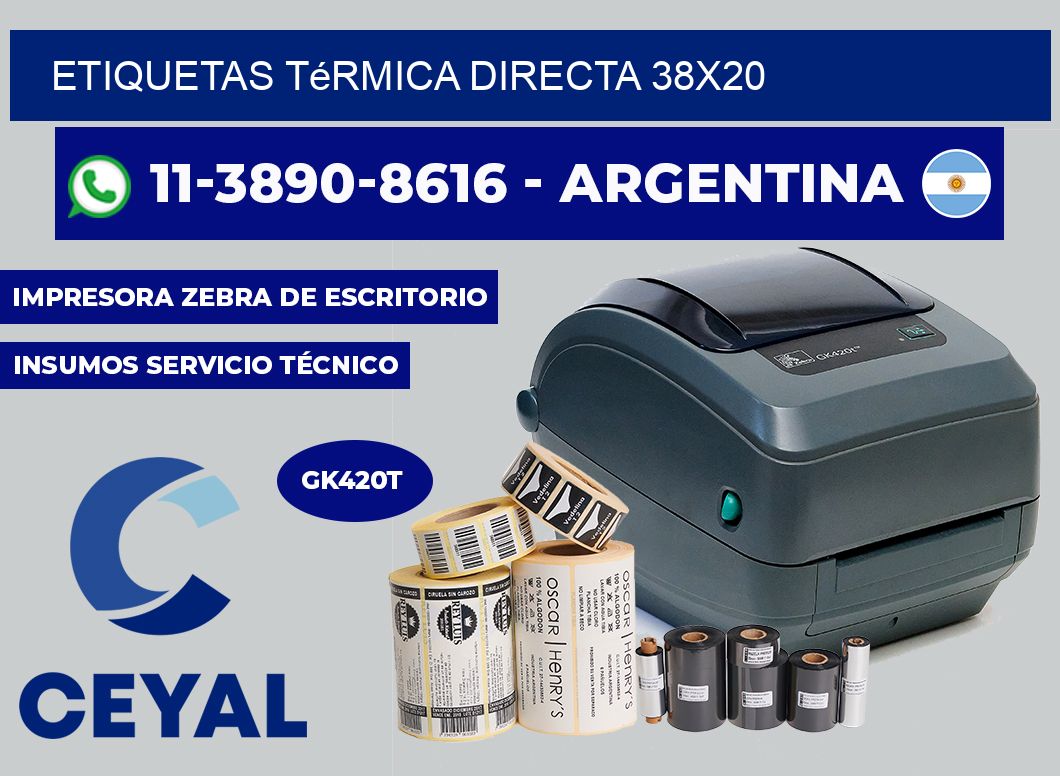 etiquetas térmica directa 38X20